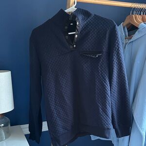 Men's Quilted Navy Pullover Sweater with Button Collar